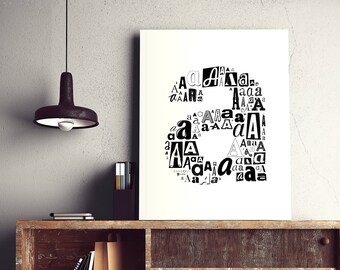 Letter A Print, typography print a, Modern Wall Art, Modern Wall Decor, Modern Art Prints, Black and White Prints, Modern Typography Print,