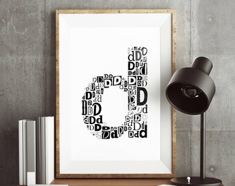 Typography print, letter d print, black typography print download, modern typography print, d letter print, modern nursery print