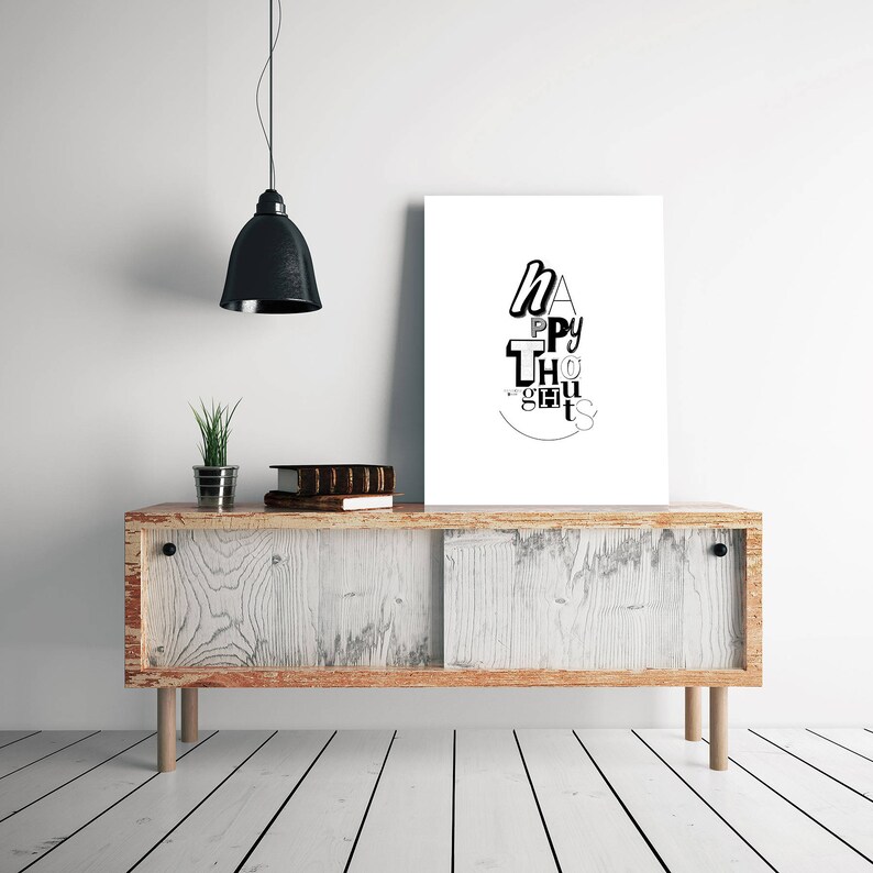 Happy Thoughts Wall Art Minimalist Prints Black and White Etsy