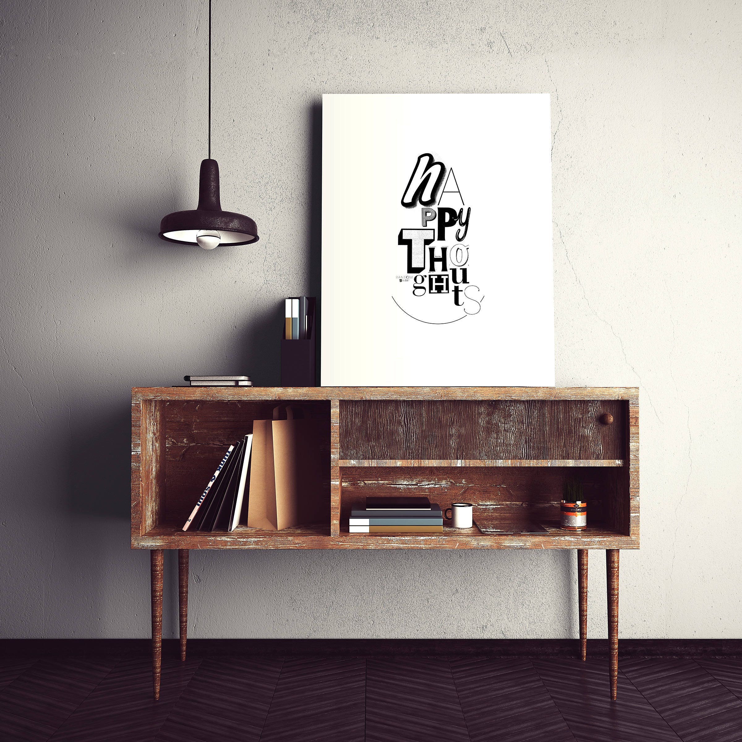 Happy Thoughts Wall Art Minimalist Prints Black and White Etsy