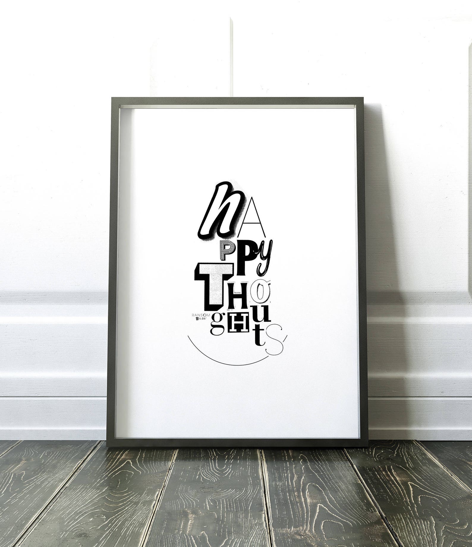 Happy Thoughts Wall Art Minimalist Prints Black and White Etsy