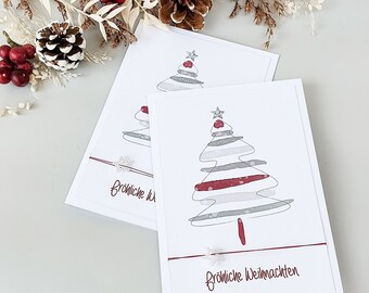 Weihnachtskarte Aquarelltanne grau rot