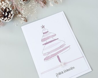 Weihnachtskarte Aquarelltanne flieder