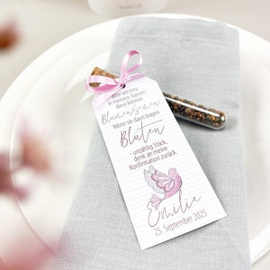 Guest gift, test tube with flower seeds pigeon pink