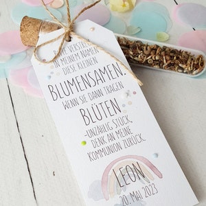 Guest gift, test tube with flower seeds, guest gift baptism, guest gift communion, confirmation, rainbow, jute ribbon