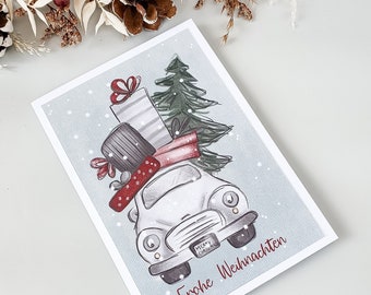 Weihnachtskarte Auto grau rot