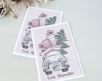 Weihnachtskarte Auto flieder