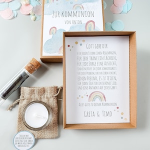 Money gift, gift box with test tube and tea light with message, personalized communion gift, rainbow, watercolor