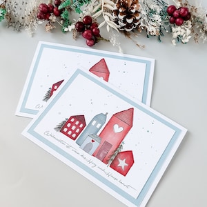 Weihnachtskarte Häusschen rot türkis