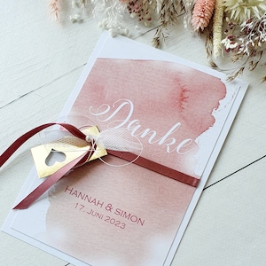 Danksagungskarte, Dankeskarte, Hochzeit, Danksagung, Aquarell, Danksagungskarte mauve, gold, Tüll