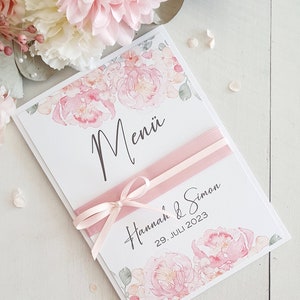 Menu card, menu card, menu card with flowers, menu wedding, wedding decor, watercolor flowers, watercolor, pink