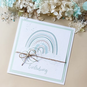 Einladungskarte, Einladung Kommunion, Taufeinladung, Einladung zur Taufe, Einladung mit Regenbogen, Kommunionseinladung, mint, minze