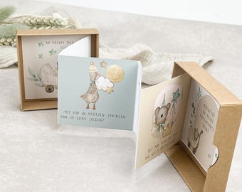 Patentante fragen | Patenonkel fragen | Geschenkbox aus Kraftpapier mit Leporello | personalisiert | Serie AQUARELLTIERE