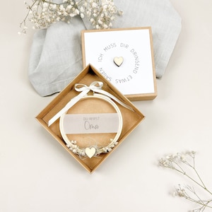 Announce pregnancy - embroidery frame with dried flowers in a kraft paper box, HOLZHERZ series