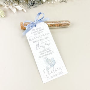 Guest gift, test tube with dove blue flower seeds