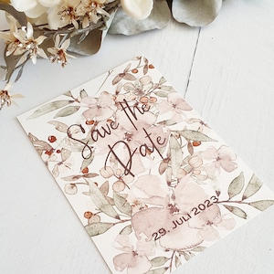 Save the Date Karte, StD, Ankündigung, Save the Date mit Blumen, Hochzeitseinladung, Einladungskarte, Einladung, Hochzeit