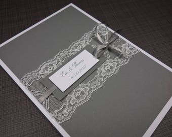 Church booklet with lace ribbon, church booklet, wedding, baptism, lace, lace ribbon, grey, program booklet