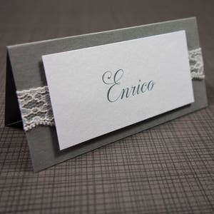 10x Platzkarte, Tischkarte, Spitze, grau, Platzkärtchen, Tischkarte Hochzeit Taufe Kommunion Geburtstag