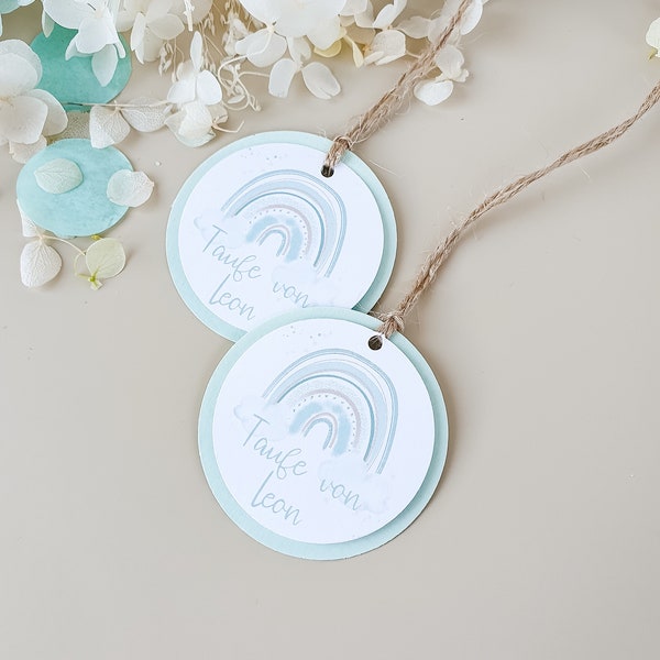 10x gift tag, personalized pendant, pendant guest gift, gift tag baptism, communion, confirmation, rainbow, mint