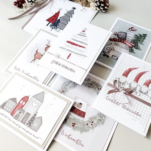 Set Weihnachtskarten grau rot
