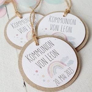 10x Geschenkanhänger, Anhänger personalisiert, Anhänger Gastgeschenk, Geschenkanhänger Taufe, Kommunion, Konfirmation, Regenbogen Bild 2