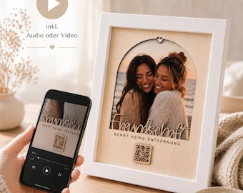 Gift for best friend despite distance: Engraved wooden picture frame with video or audio.