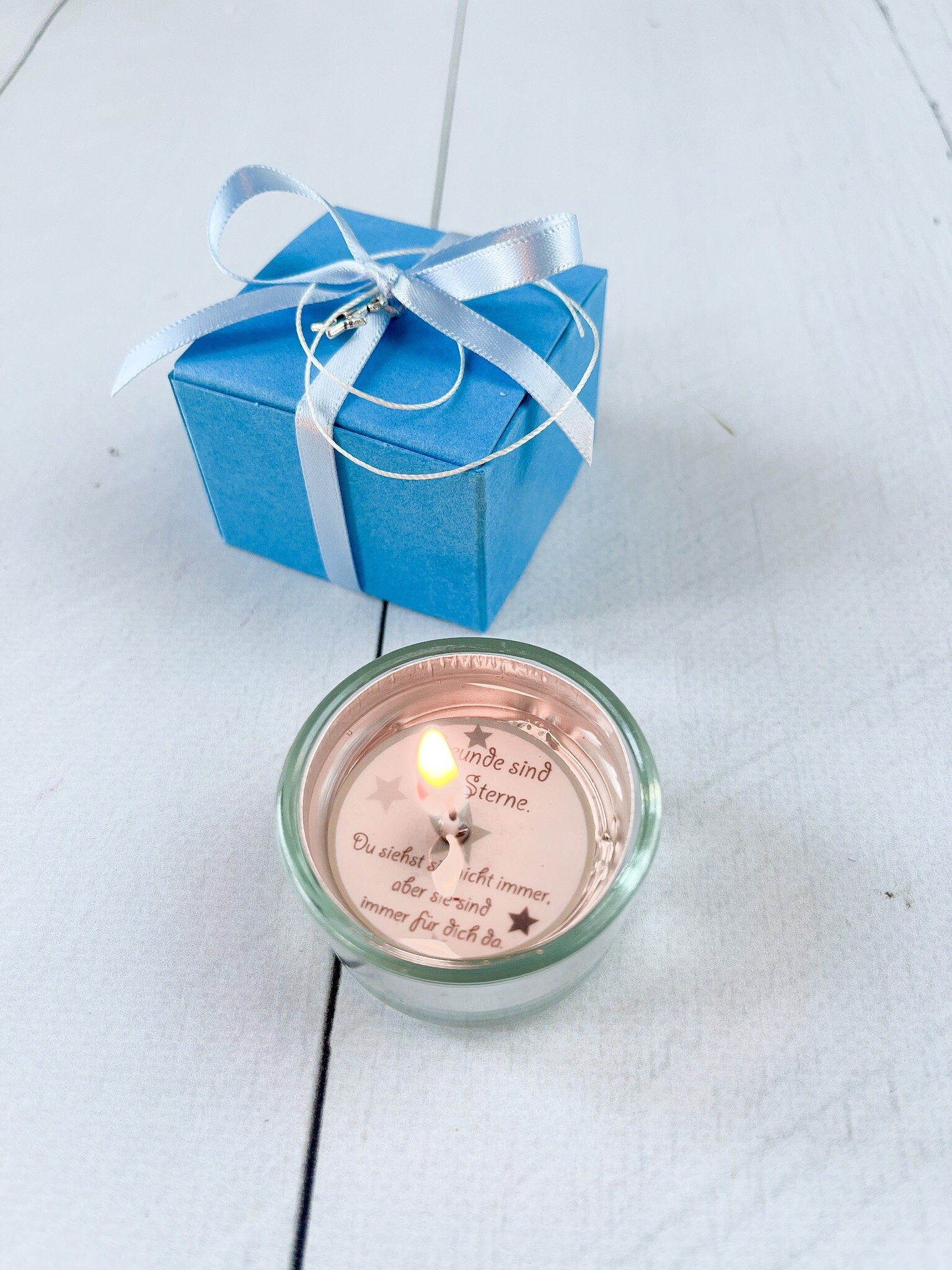 Tealight with message - *Friends are like stars*, gift idea, tealight, lucky light, gift for girlfriend, souvenir, secret Santa gift