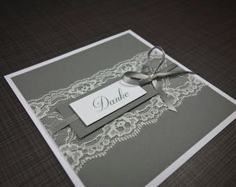 Thanksgiving card, thank you card, lace, thanksgiving, wedding, grey, lace band
