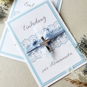 Einladungskarte, Kommunionseinladung, Einladung zur Kommunion, Einladung mit Spitze, Konfirmationseinladung