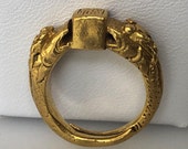 Very Old Chinese 24K High Karat Double Dragon Ring Pre-19th Century 7.8g