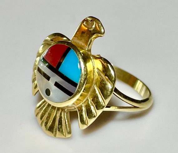 Vintage 14k Hopi Native American Sun Face Eagle R… - image 3