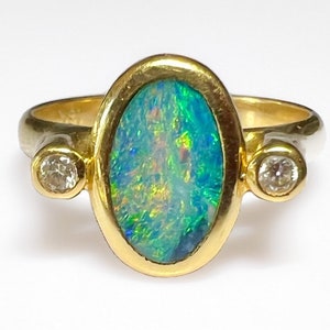 18k Modernist Australian 1.5ct Black Opal Diamond Ring 6g