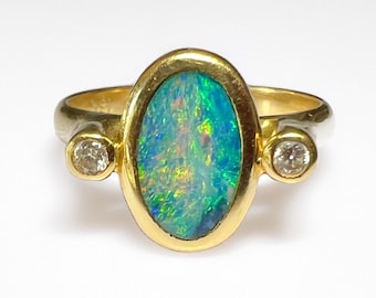 18k Modernist Australian 1.5ct Black Opal Diamond Ring 6g