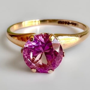Mid Century Vinatge 10k Rose 1.9 ct Pink Sapphire Solitaire Ring 1.8g