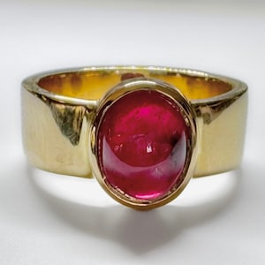 Antique 14k Natural 2.8ct Ruby Cabochon Wide Band Ring 8.3g