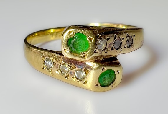 Antique 18k Columbian Emerald Diamond Ring 2.8g