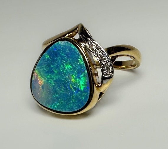 Mid Century 14k Modernist Australian Black Opal A… - image 1