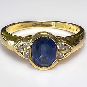 Mid Century 14k Sapphire Diamond Ring 3.2g