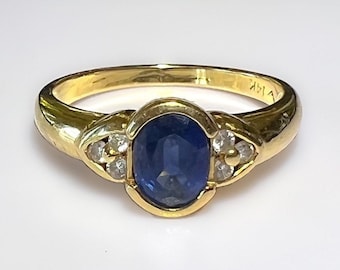 Mid Century 14k Sapphire Diamond Ring 3.2g
