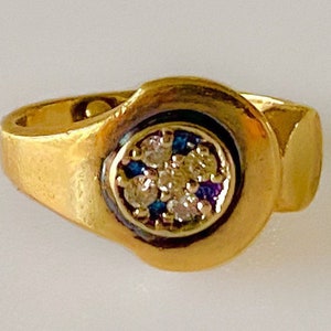 Unique 1960s 14k Diamond Natural Sapphire Ring 3.5g