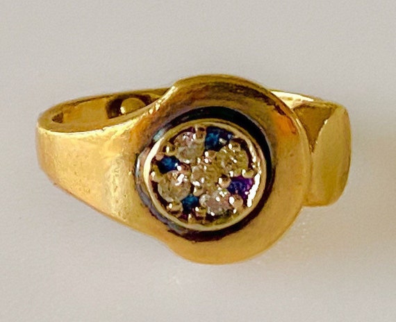 Unique 1960s 14k Diamond Natural Sapphire Ring 3.… - image 1