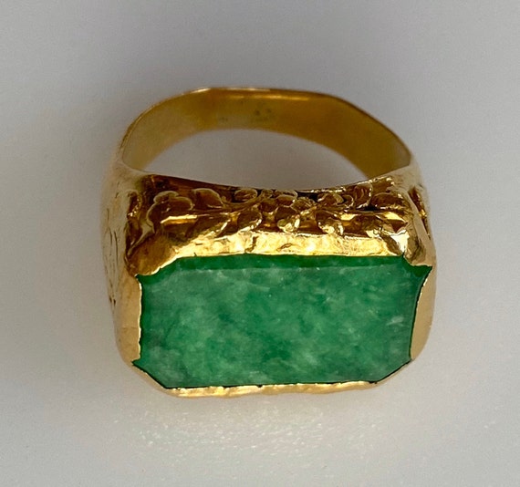 22k Solid Gold Antique Chinese Jade Saddle Ring 7.