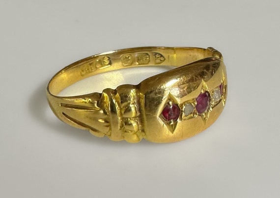 Edwardian 18k Rose Gold Ruby Diamond Wide band Ri… - image 2