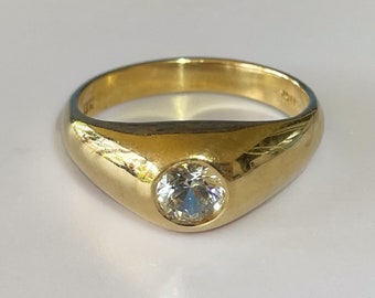 Contemporary Retro Men&#39;s 14k White 1ct Sapphire Ring 6g