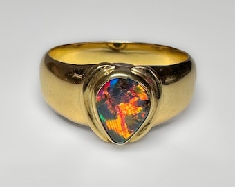 Vintage 18k Australian Black Boulder Opal Ring 5.8g