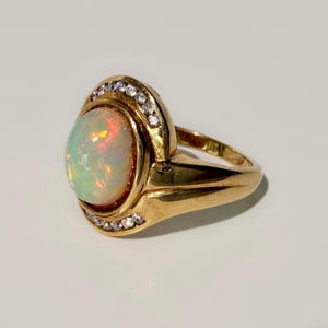 Modernist Vintage 14k Australian 2.75ct Jelly Opal Diamond Ring 6g image 5