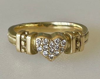 Retro Artisan 14k Diamond Heart Ring 4g