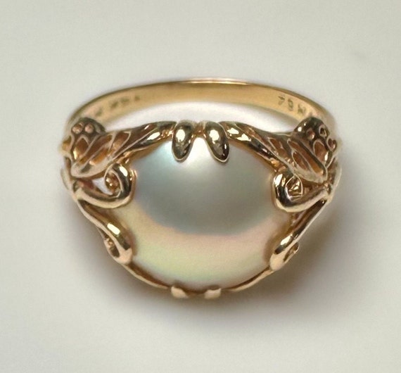 Vintage 14k Mabe Pearl Butterfly Cocktail Ring 4.… - image 2