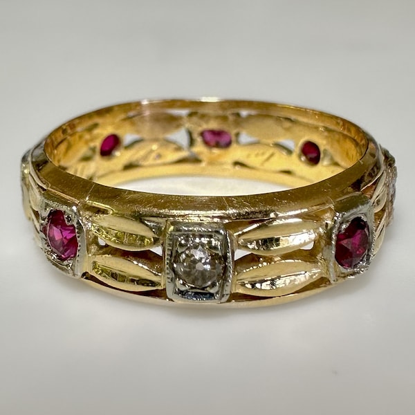 Antique Art Deco 14k Ruby Diamond .50 ctw Eternity Band 3.5g