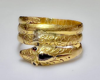 Victorian mid 1800s 24k Wide Coiled Snake Garnet Eyes 5.7g